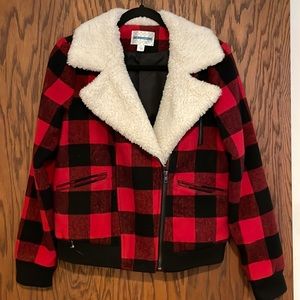 Buffalo check coat w/ Sherpa collar